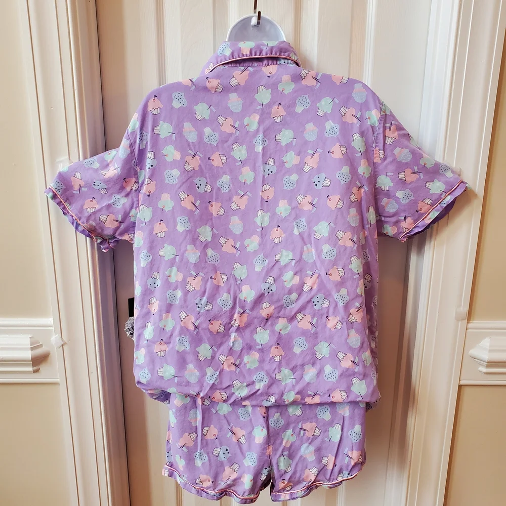 Serra - Purple Pajama Set with Cute Cupcake Print - Sz. XL